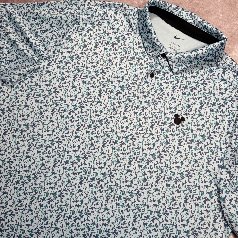 Nike Disney Dri-FIT Polo Shirt Mens XXL Blue Splatter Print Mickey Mouse Golf